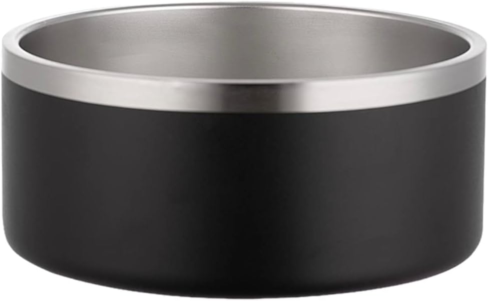 64 oz Black Anti-Skid Dog Bowl, Vacuum Insulated, Powder Coated, Stainless Steel, Non-Slip, Easy to Clean-PurrikoPets