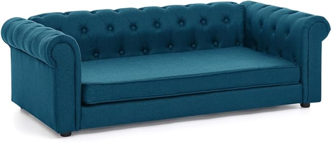 Dog Sofa Couch for Medium to Large Dogs, 55" Memory Foam Pet Sofa Couch with Washable Fabric, Durable Elevated Dog Bed with Legs, Removable Cushion for Medium and Large Dogs, Blue-PurrikoPets