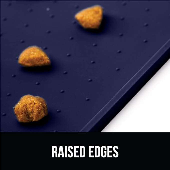 GORILLA GRIP 100% Waterproof Raised Edge BPA Free Silicone Pet Feeding Mat, Dog Cat Food Mats Contain Spills Protects Floors, Placemats for Cats and Dogs Water Bowl, Pets Accessories 28x18 Navy-PurrikoPets