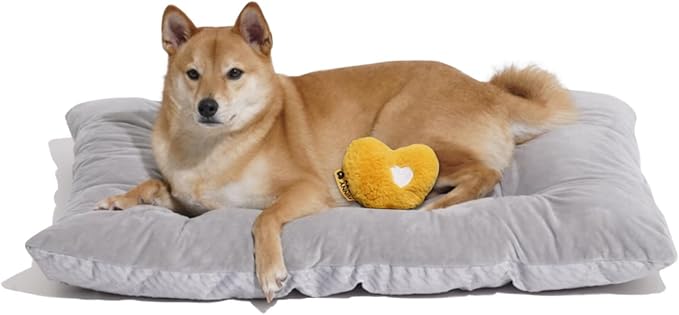 FUNNY FUZZY Dog Bed Crate Pad Mat, Washable Reversible Pet Floor Mats,Fluffy Kennel Pad for Large Sized Dog,Indoor Cats,Sleeping Mattress, 35.4" × 22.8", Light Grey-PurrikoPets