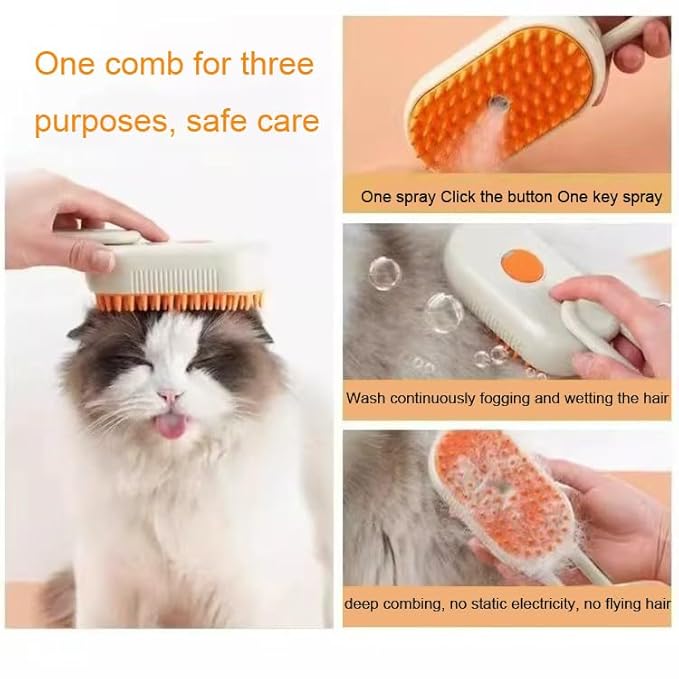 4-in-1 Cat Steam Brush Cat and Dog Anti-Static steam Brush with Spray for Massaging,cleaning,Shedding,Grooming,New Rechargeable Pet Grooming Brushes(cream khaki)-PurrikoPets