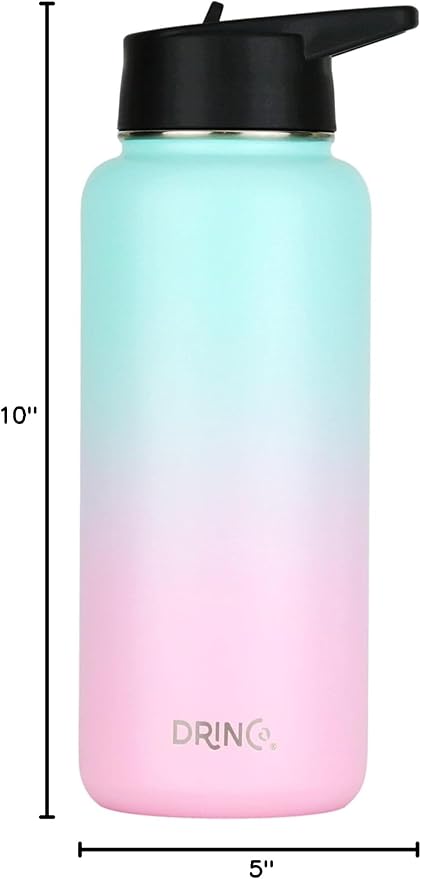 DRINCO Stainless Steel Water Bottle Spout Lid Vacuum Insulated Double Wall Water Bottle Wide Mouth (40oz 32oz 22oz 18oz 14oz) Leak Proof Keeps Cold or Hot (32 oz, 32oz Macaron)-PurrikoPets