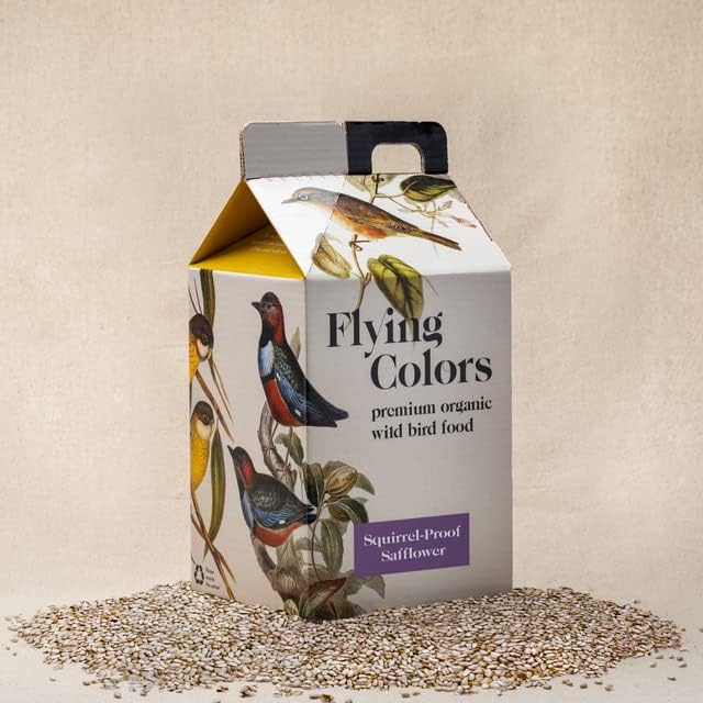 Flying Colors Premium Organic Wild Bird Seed | Squirrel-Proof Safflower Seed | 100% USDA Organic, No Fillers, No Pesticides | 3 Gallon Easy-Pour Carton-PurrikoPets