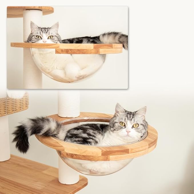 48'' Cat Tree for Large Cats, Modern Cat Tree Multi-Level Condo with Natural Wood, Cat Activity Centre for Medium and Big Pets (White LS02)-PurrikoPets