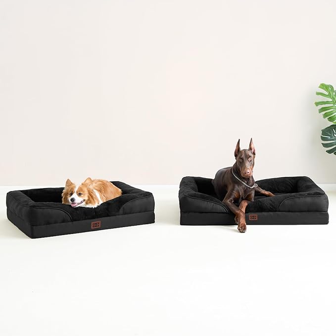 EHEYCIGA Memory Foam Dog Bed for Medium Size, Orthopedic Dog Sofa with Sides and Waterproof Liner, Washable Bolster Pet Couch with Removable Cover, 35x22x6.5 Inch, Black-PurrikoPets