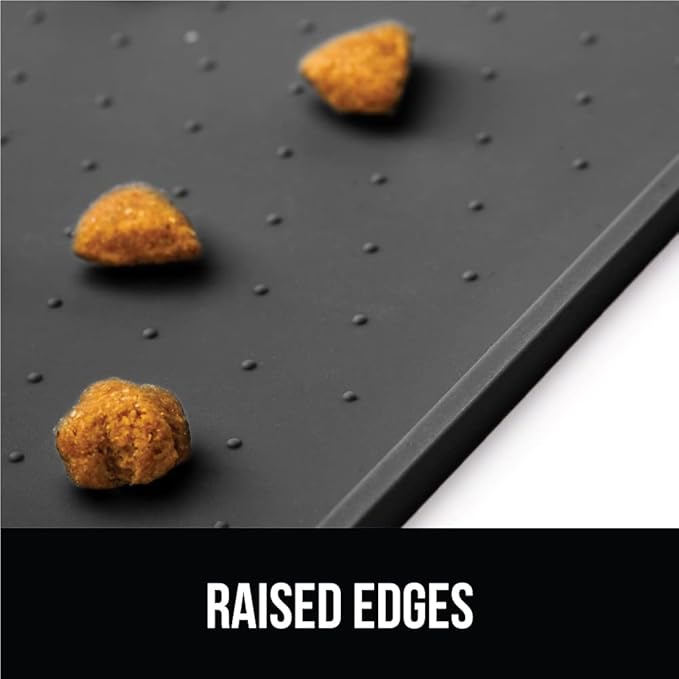 GORILLA GRIP 100% Waterproof Raised Edge BPA Free Silicone Pet Feeding Mat, Dog Cat Food Mats Contain Spills Protects Floors, Placemats for Cats and Dogs Water Bowl, Pets Accessories 16x10, Charcoal-PurrikoPets