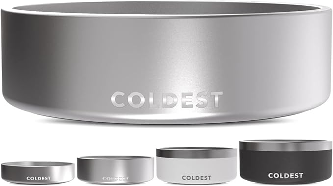 Coldest Dog Bowl - Anti Rust Metal, Non Slip, 3 Layers Insulated Stainless Steel Dog Bowls - Spill Proof & Heavy Duty - Water Bowl for Dogs, Cats, Dish Washer Safe (42 oz, Polished Stainless Steel)-PurrikoPets