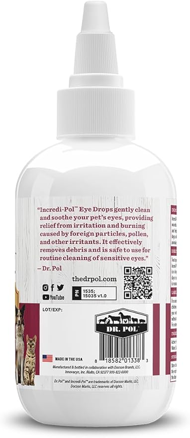 Dr. Pol Incredi-Pol Eye Drops for Dogs, Cats, and All Animals - Dog Eye Drops to Flush and Clean Away Eye Irritants - Gentle Care and Soothing Relief for Eye Discomfort - 3 Fluid Ounces-PurrikoPets