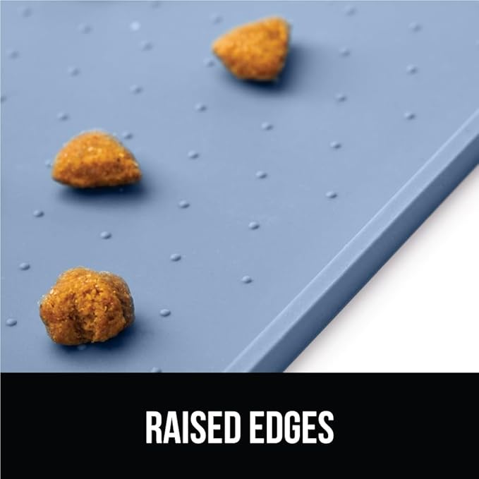 GORILLA GRIP 100% Waterproof Raised Edge BPA Free Silicone Pet Feeding Mat, Dog Cat Food Mats Contain Spills Protects Floors, Placemats for Cats and Dogs Water Bowl, Pets Accessories 16x10, Blue-PurrikoPets