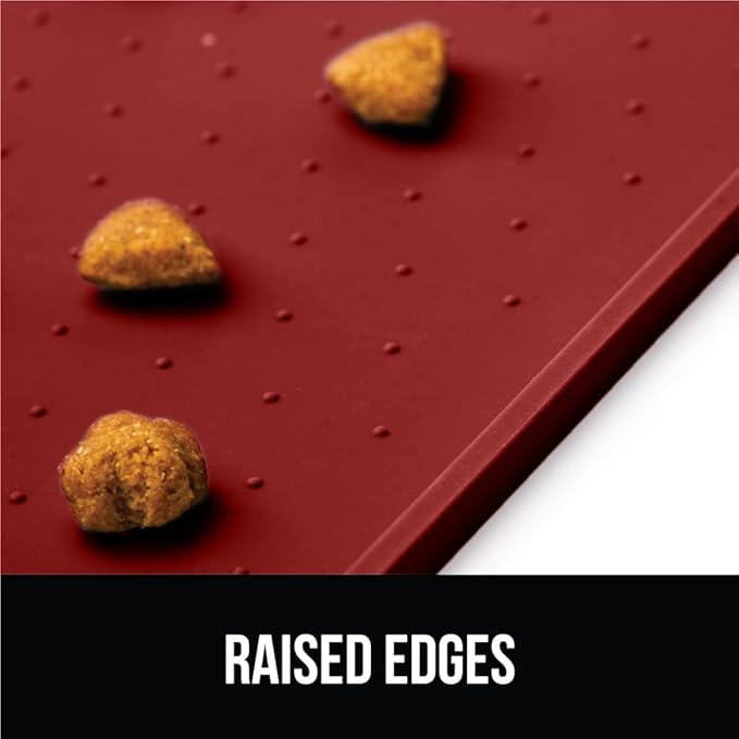 GORILLA GRIP 100% Waterproof Raised Edge BPA Free Silicone Pet Feeding Mat, Dog Cat Food Mats Contain Spills Protects Floors, Placemats for Cats and Dogs Water Bowl, Pets Accessories 23x15 Red-PurrikoPets