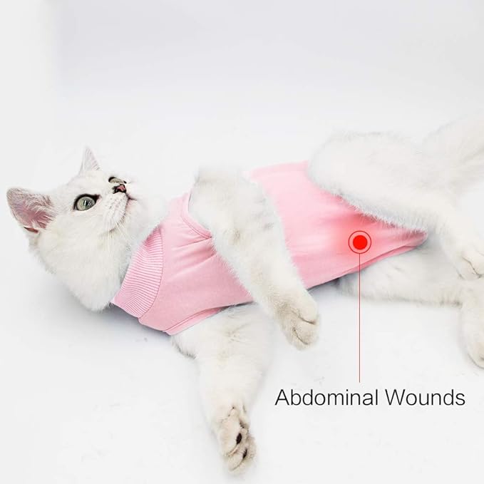 DOTON Cat Recovery Suit for Male and Female Surgical Post Surgery Soft Cone Onesie Shirt Clothes Neuter Licking Protective Diapers Outfit Cover Kitten Spay Collar(L, Pink)-PurrikoPets