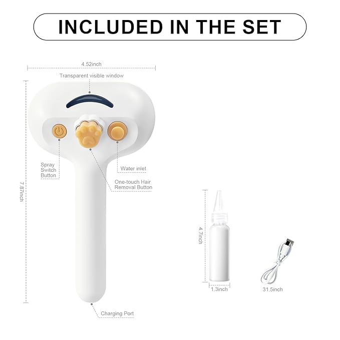 3-in-1 Pet Steam Brush Set for Dogs & Cats, Grooming Comb with Spray, Defur Tool, Water-Assisted Hair Removal, Gentle Cat & Dog Spritz Brush, Multi-Purpose Steam Grooming Kit-PurrikoPets