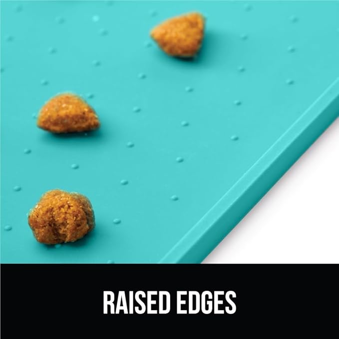 GORILLA GRIP 100% Waterproof Raised Edge BPA Free Silicone Pet Feeding Mat, Dog Cat Food Mats Contain Spills Protects Floors, Placemats for Cats and Dogs Water Bowl, Pets Accessories 23x15 Turquoise-PurrikoPets