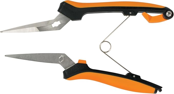 Fiskars Curved Micro-Tip Pruning Snips - 6" Garden Shears with Sheath and SoftGrip Handle - Yard and Garden Tools - Orange/Black-PurrikoPets