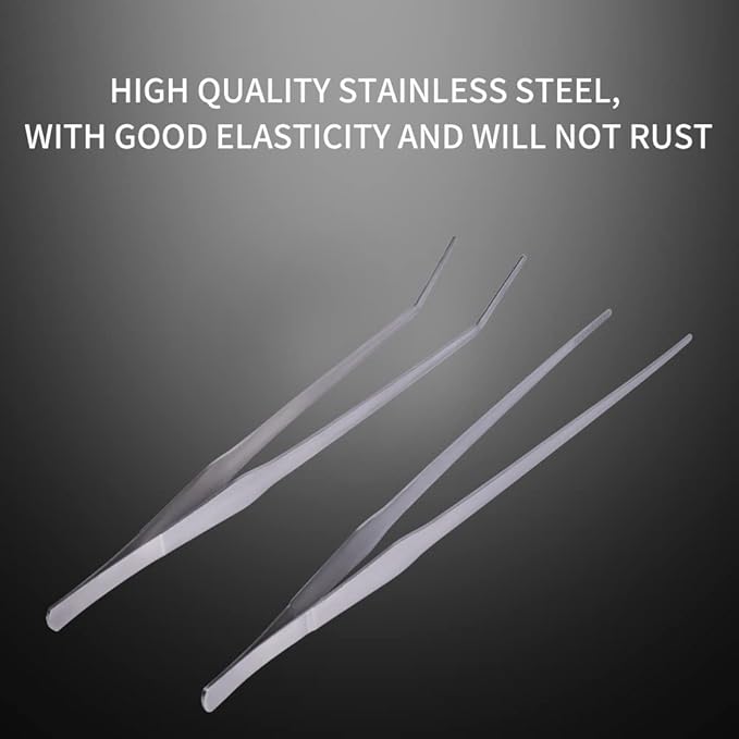 Extra Long Handle Aquarium Tweezers Serving Tongs Feed clamp,2 Pack Stainless Steel Straight and Curved Tweezers Set for Fish Tank Plants Reptile Feeding Tongs(15 Inchs)-PurrikoPets