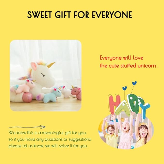 5 Pieces Unicorn Toys Stuffed Animals for Girls, 1 Mommy Unicorn with 4 Babies, Soft Plush Unicorn Toys Gifts for Girls 3 4 5 6 7 8 9 Years, Kids, Children, Christmas, Birthday, Valentine's-PurrikoPets