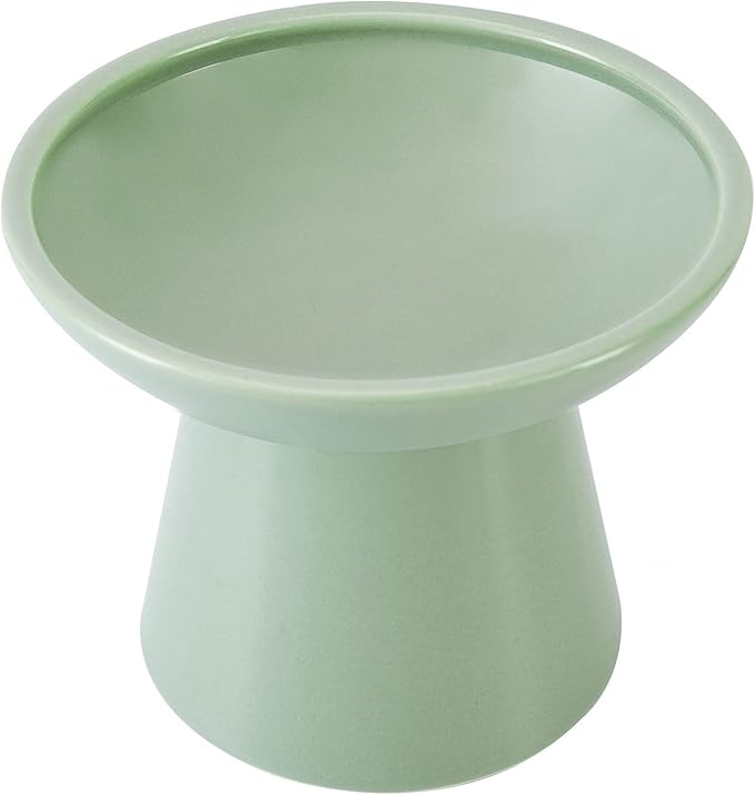 Extra Wide Elevated Ceramic Cat Food Bowl - 6.2" Shallow Dish for Whisker Fatigue Relief, 5" Height for Easy Feeding, Lead & Cadmium Free, Durable Raised Cat Food Bowls, Sage Green-PurrikoPets