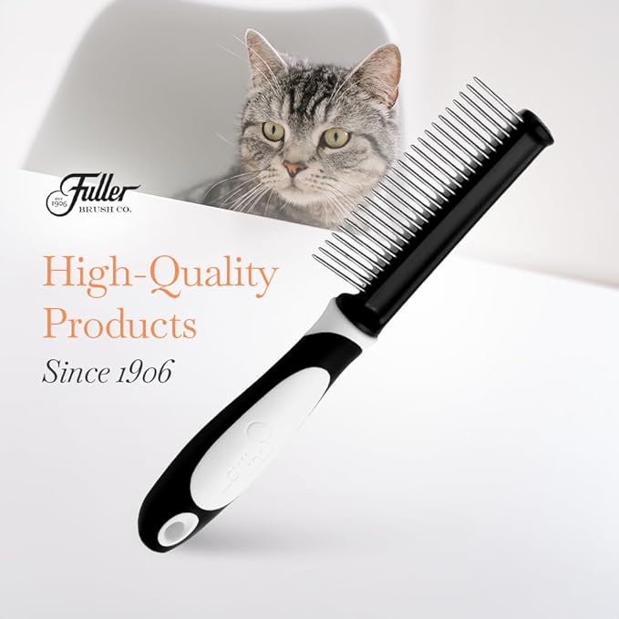 Fuller Brush Single-Sided Pet Comb - 25 Rust-Resistant Stainless Steel Pins - Ergonomic Rubberized Easy Grip Handle - Remove Tangles, Mats & Reduce Loose Hair - Tool for Grooming Dogs & Cats-PurrikoPets