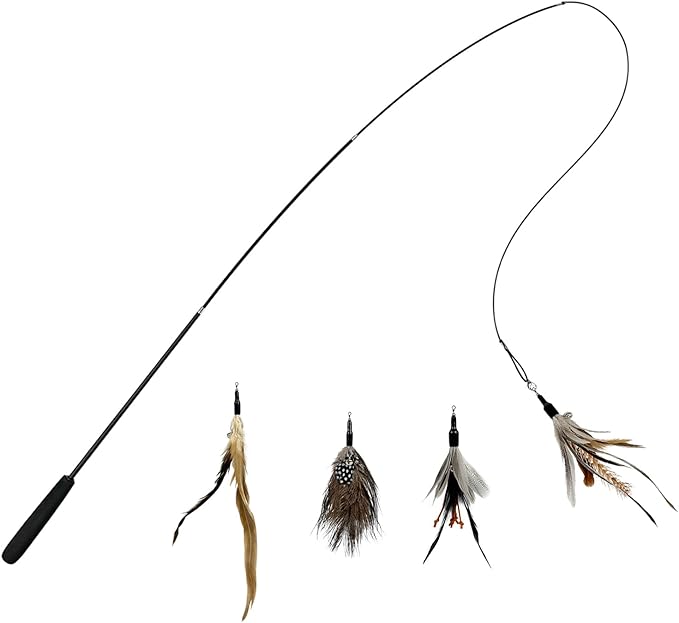 TTcat Cat Feather Wand Toys,Retractable Wand Toy with 4 Feather Refills, Interactive Cat Toy Kitten Toy for Indoor Cats to Play Chase Exercis-PurrikoPets