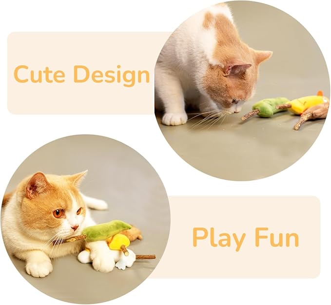 4-Piece Catnip Toys with Valerian Stick Catnip Toys with Various Cute Animal Styles, Plush Cat Toys for Indoor Cats, Cat Chew Toys Kitten Toys-PurrikoPets