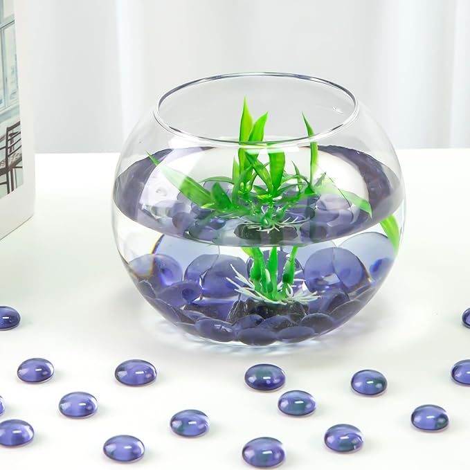 FUTUREPLUSX 1LB Purple Flat Glass Marbles, Purple Vase Filler, Glass Pebbles, Aquarium Rocks Fish Tank Beads for DIY Crafts Table Scatter Decor-PurrikoPets