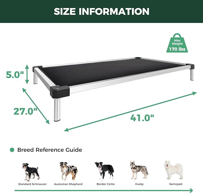 FXW TitanNest Chew-Proof Elevated Dog Bed, Raised Cot for Indoor/Outdoor/Camping Use, Durable & Washable Padded Pet Bed for Medium Dogs, 41.0" L x 27.0" W x 5.0" H, Black-PurrikoPets