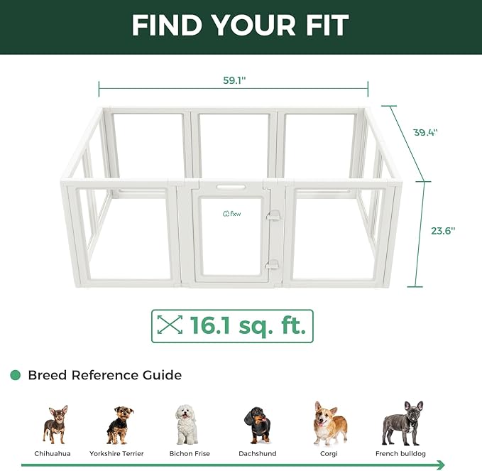 FXW AuraSpace Acrylic Indoor Unleashed Dog Playpen for Puppies and Small Dogs, 24 Inch, 10 Panels, White-PurrikoPets
