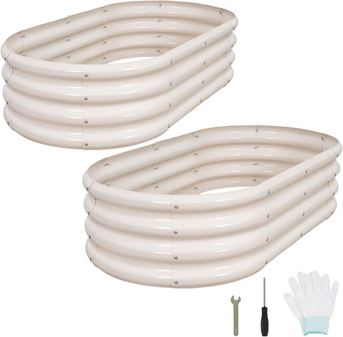 1MORE Galvanized Raised Garden Bed- Planter Garden Boxes Outdoor, Raised Beds for Gardening, 4x2x1ft Metal Garden Bed Kit for Vegetables Flower, Planter Raised Beds with Tools.White-2pack-PurrikoPets