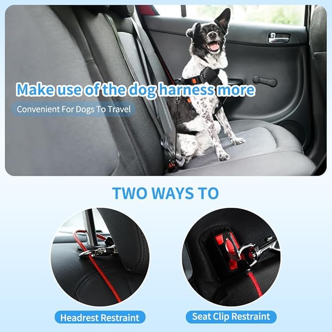 Dog Seat Belt Harness for Car,Dog Seatbelt of Coated Wire Leash Safety Restraint, No Chew Tether Cable Vehicle Dog Accessories, Double Clips & Latch Attachment (Black, 16 Inch/40 Cm)-PurrikoPets