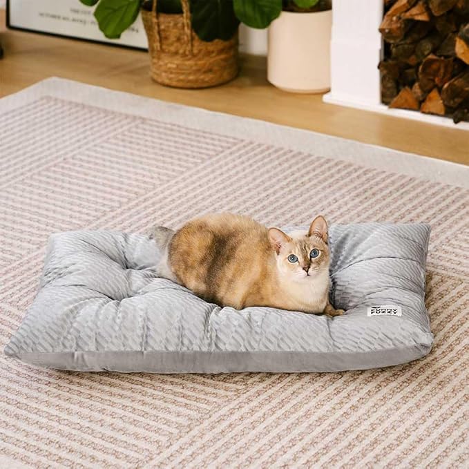 FUNNY FUZZY 2 in 1 Dog Bed Crate Pad Mat, Washable Reversible Floor Pet Mats,Fluffy Kennel Pad for Small Large Sized Dog,Indoor Cats,Sleeping Mattress, 23.6" × 17.9", Light Grey-PurrikoPets