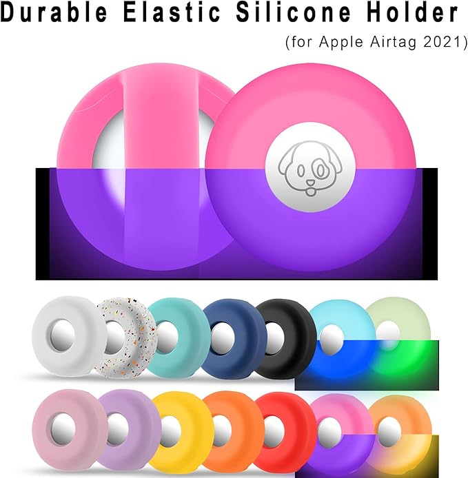 Airtag Holder for Dog Collar, Cibaabo Silicone Air Tag Case Cover Compatible with Apple Airtags for 0.8-1.2inch Cat Pet Collar Harness Loop-PurrikoPets