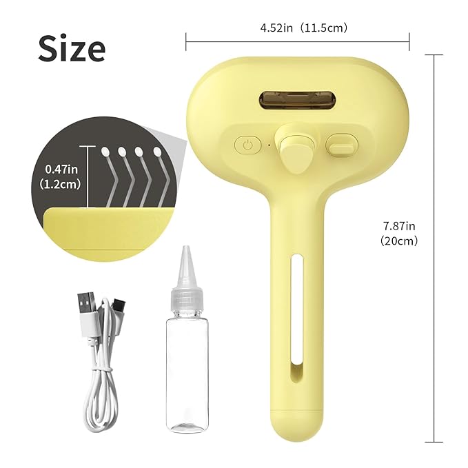 3 In 1 Self-Cleaning Steamy Brush for Pet Grooming - Anti-Static Flying Hair Spray, Removes Loose Hair and Reduces Shedding for Long and Short Fur, Yellow-PurrikoPets