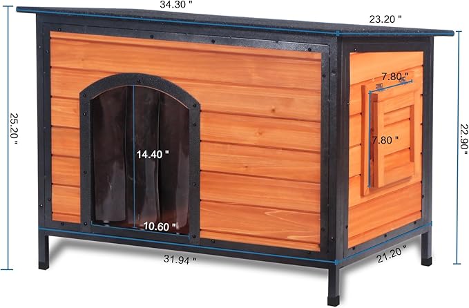 Dog House Outdoor Weatherproof 34.3" L Chew Proof Outside Dog Kennel for Small Medium Dogs with Strong Metal Chew Proof Frame Raised Design-PurrikoPets