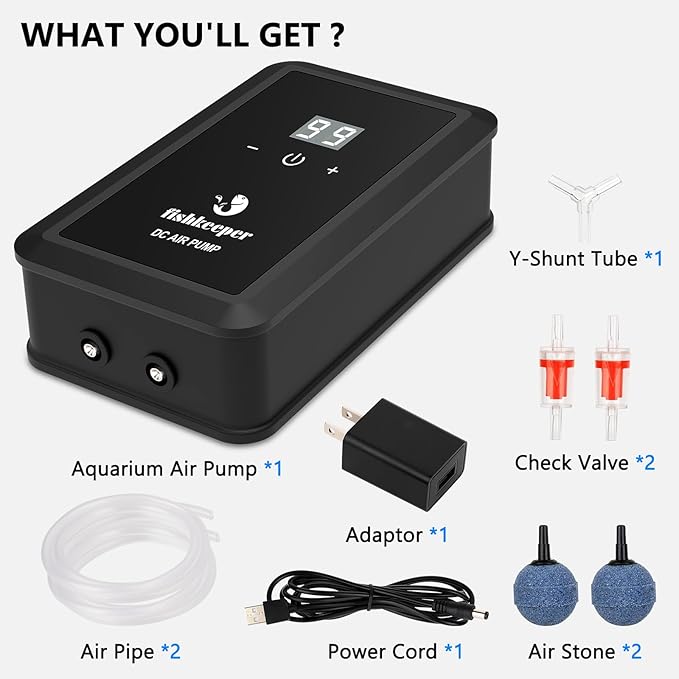 fishkeeper Aquarium Air Pump, 8W 130GPH Dual Outlet Fish Tank Air Pump with Adjustable Airflow Ultra-Quiet Oxygen Aerator Pump with Air Stone Bubbler for 10-120 Gallon Fish Tank-PurrikoPets