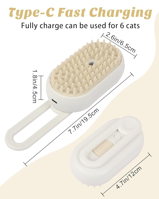 6 in 1 Cat Steam Brush for Shedding, Portable Anti-Static Grooming Comb for Cats & Dogs, Steam Misting Water Brush, Self-Cleaning Pet Hair Remover, Indoor Cat Spray Brushes for Cats & Dogs-PurrikoPets