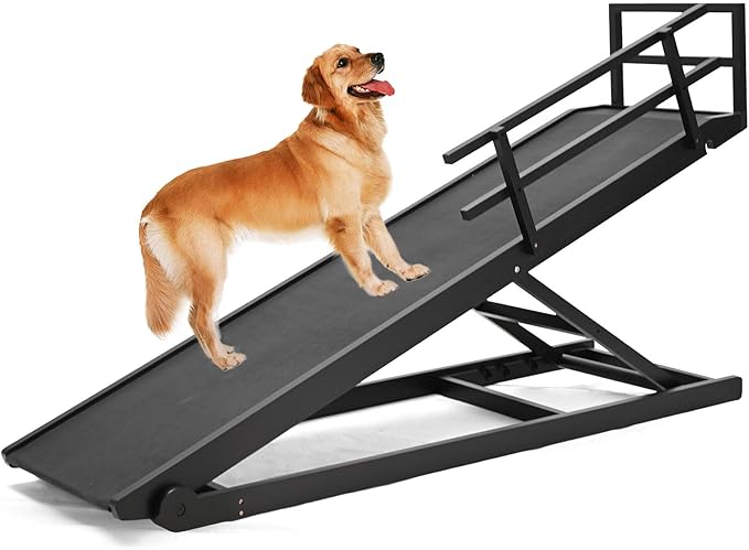 Dog Ramp, 5 Level Adjustable Height Folding Pet Ramp for High Bed, Portable Paw Ramps Large Bed Ramp for Medium & Large Old Dogs & Cats - Natural Wood Furniture Quality-PurrikoPets