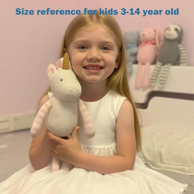 100% Organic Cotton Baby Stuffed Animal, Pink Unicorn Plush for Newborn 7.1"-PurrikoPets