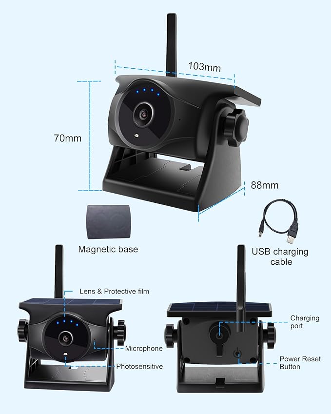 1080P Solar Wireless Backup Camera - Magnetic Hitch Rear Front Camera with Night Vision, 365-Day Standby, Waterproof, Rechargeable Battery for Horse Trailer RV Truck Car for Phone Pad Android-PurrikoPets