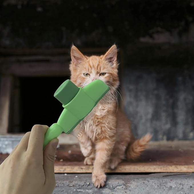 2PCS Cat Comb Dog Hair Comb,Pet Grooming Cleaning Comb,Pet Hair Removal Tool with Release Button-PurrikoPets