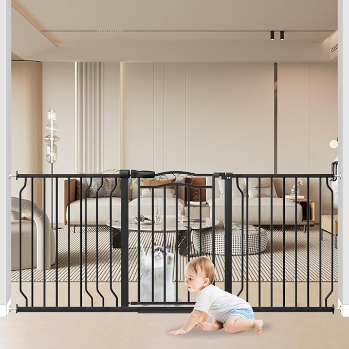62.5"-71.6" Extra Wide Baby Gate for Doorways No Drill, Pressure Mounted Dog Gate Indoor, Walk Thru Pet Gate for Cat Dog Child,Pet Gates for The House Doorway Black-PurrikoPets