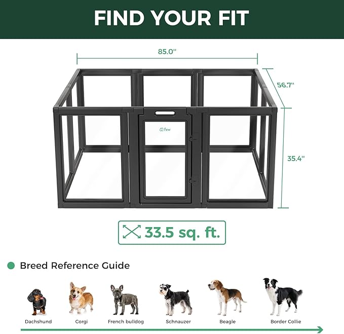 FXW AuraSpace Acrylic Indoor Unleashed Dog Playpen for Medium Dogs, 35 Inch, 10 Panels, Black-PurrikoPets