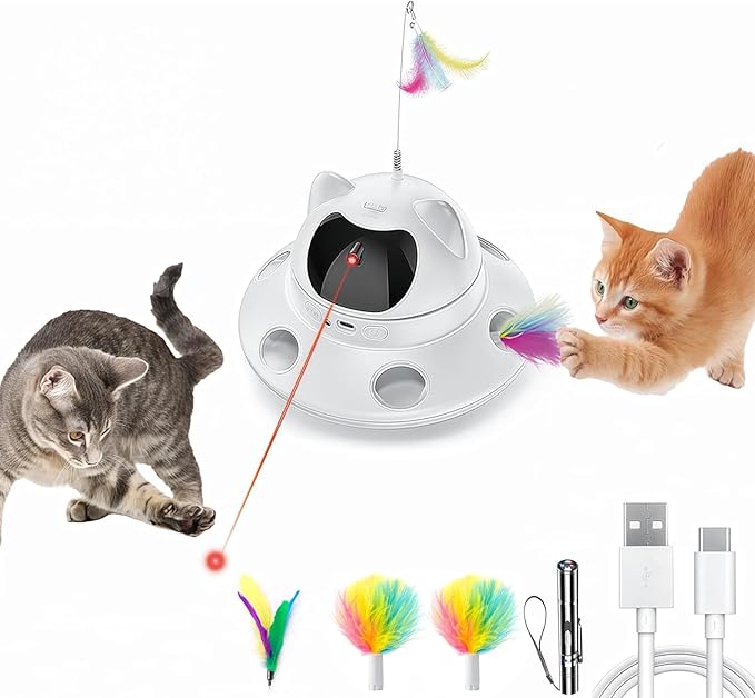 3-in-1 Cat Laser Toy & Interactive Automatic Motion-Activated Kitten Toy β 6 Holes Whack-A-Mole Feather & Moving Ambush Fun β USB Rechargeable, Apply to β Indoor Exercise for Cats of All Breeds-PurrikoPets
