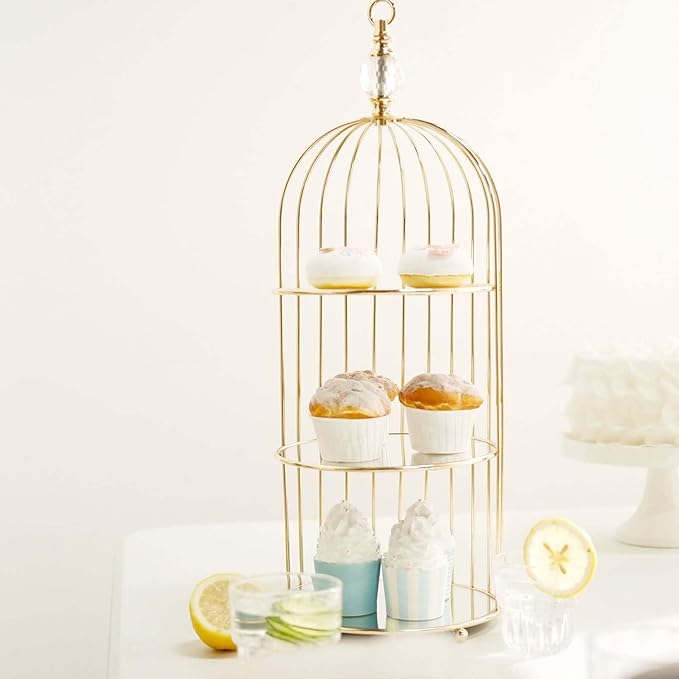 Efavormart 22" - 3 Tier Crystal Mirror Top Gold Metal Bird Cage Cupcake Cake Stand, Dessert Display for Wedding, Party, Birthday, Baby Shower Celebrations, Home Decorations-PurrikoPets