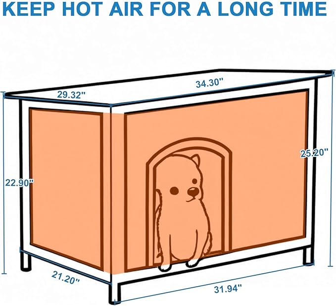 Dog House Outdoor Insulated 34.3" L Dog Kennel 6 Sides All-Round Foam Winter Weatherproof for Small Medium Dogs with Strong Metal Chew Proof Frame-PurrikoPets