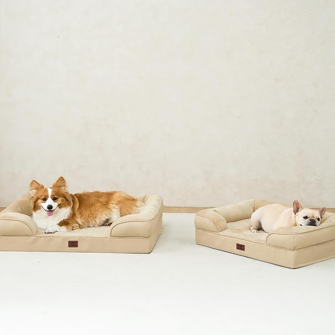 EHEYCIGA Orthopedic Dog Beds for Large Dogs, Waterproof Memory Foam Large Pet Bed with Sides, Non-Slip Bottom and Egg-Crate Foam Dog Couch Bed with Washable Removable Cover, Greige-PurrikoPets