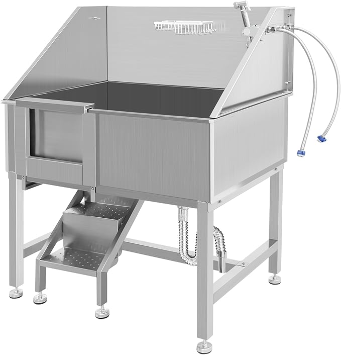 Dog Washing Station 38'' Stainless Steel Pet Grooming Tub for Large Dogs Over-Size Professional Dog Grooming Bathtub Station Wash Shower Sink Pet Grooming Bathtub Station,Left Door-PurrikoPets