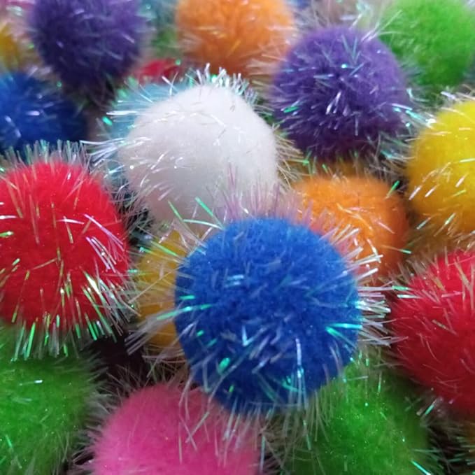 30 Pieces 1.6 inches Sparkle Pom Pom Balls for Cat - Interactive Glitter Balls, Multicolor, Best as Kitten Play Toys-PurrikoPets