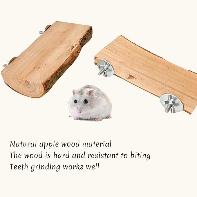 2Pcs Hamster Ledges Wooden Platform Rat Climb Platform Shelf Bird Perch Stand Toys Cage Accessories for Rat Squirrel Gerbil Suger Glider 2.6" X 5.9"-PurrikoPets