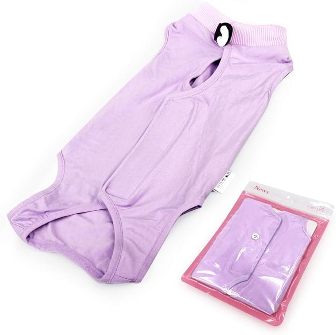 DOTON Cat Recovery Suit for Male and Female Surgical Post Surgery Soft Cone Onesie Shirt Clothes Neuter Licking Protective Diapers Outfit Cover Kitten Spay Collar(L, Purple)-PurrikoPets