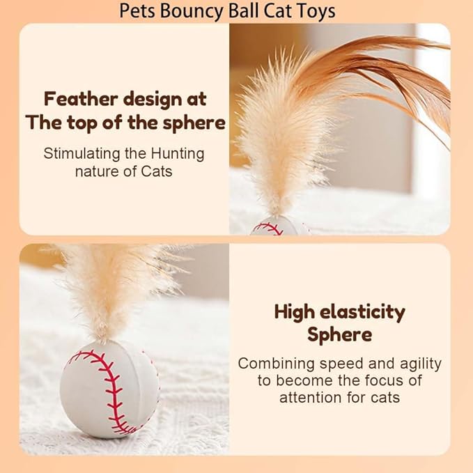 2025 New Interactive Cat Feather Ball Toy Set - Elastic Bouncy Cat Toys with Feather Tails, Silicone Rolling Balls for Indoor Cats & Kitten Exercise, Safe & Fun Play (1 Set)-PurrikoPets